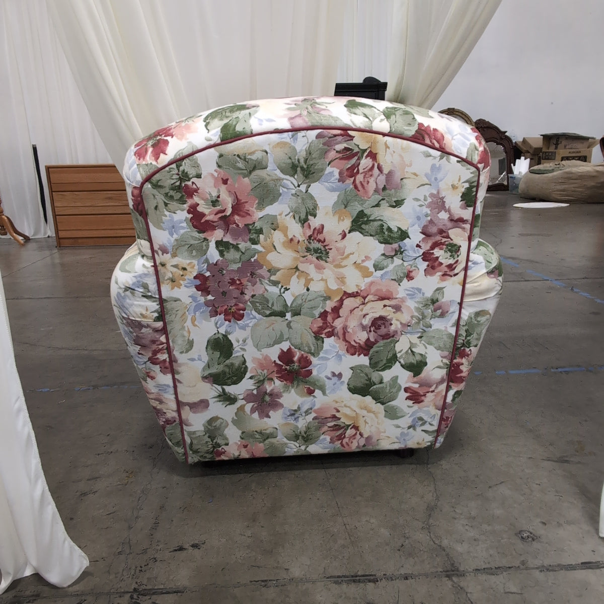 Chintz Floral Rolled Arm Armchair and Ottoman Set