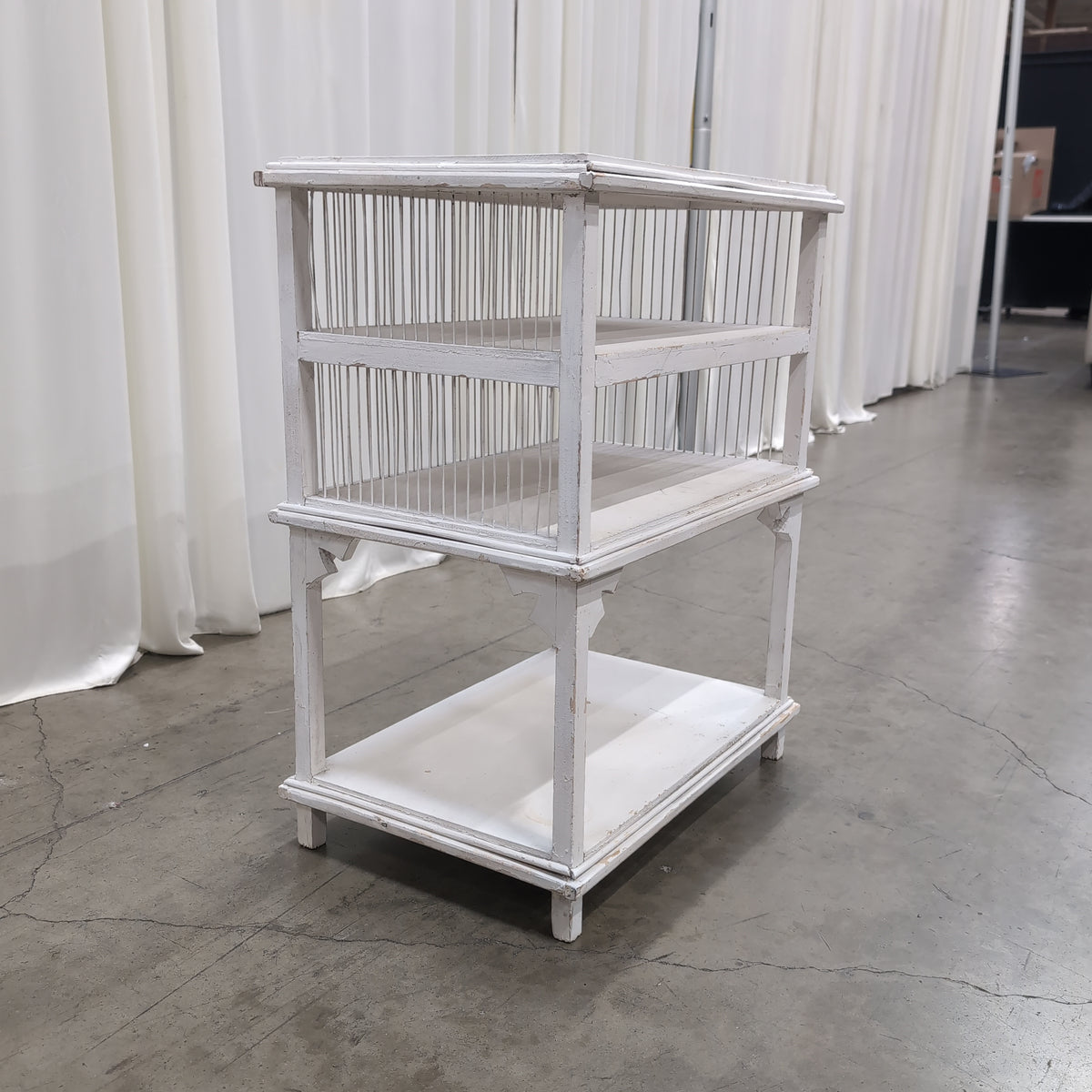 Distressed white Three-Tier Storage Shelf