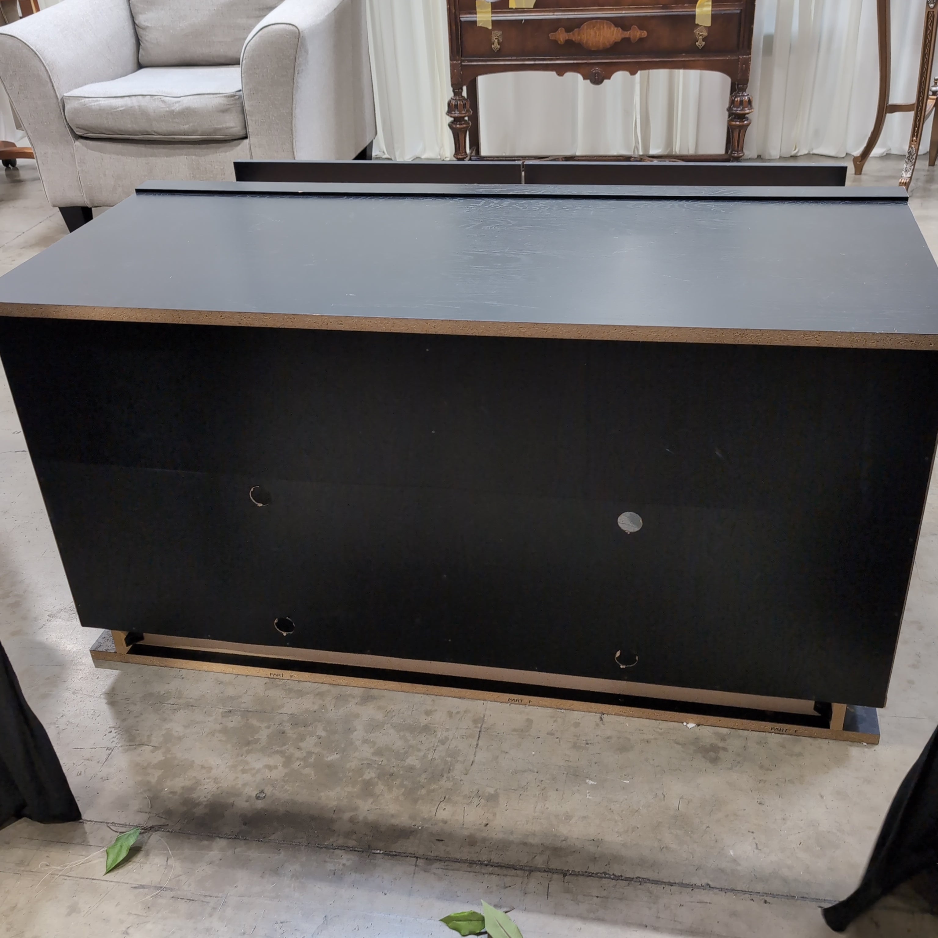 Dark Wood Grain TV Stand with Glass Doors