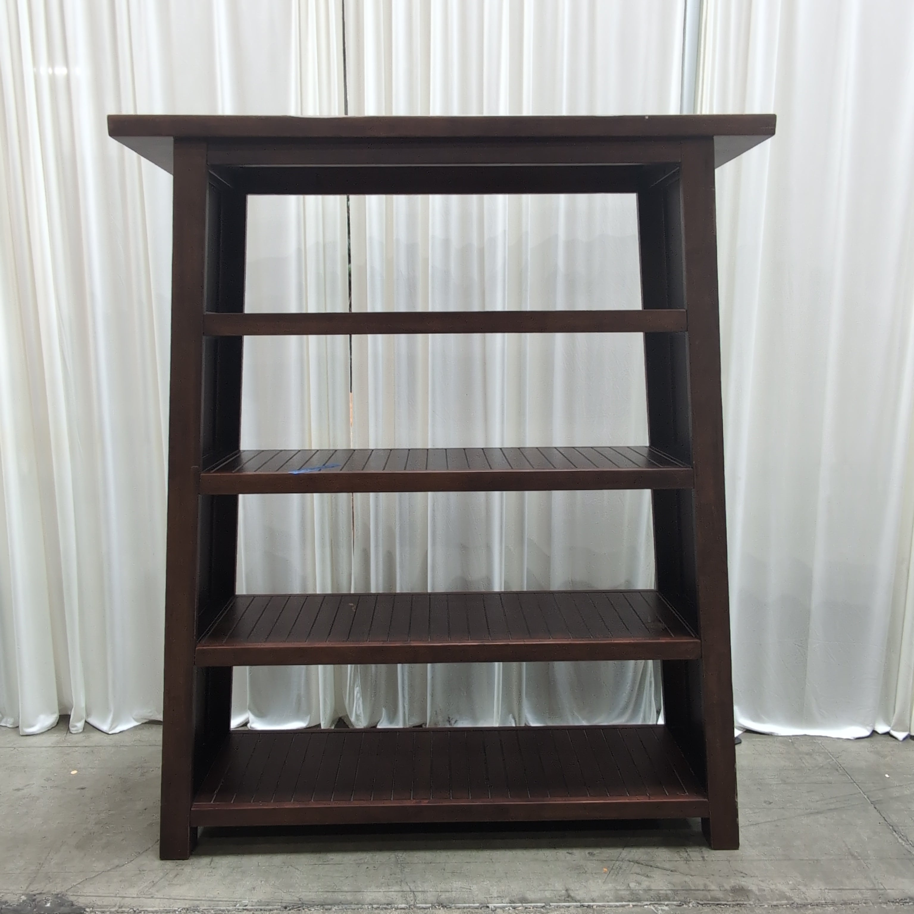 Five-Tier Dark Wood Bookcase with Slatted Shelves