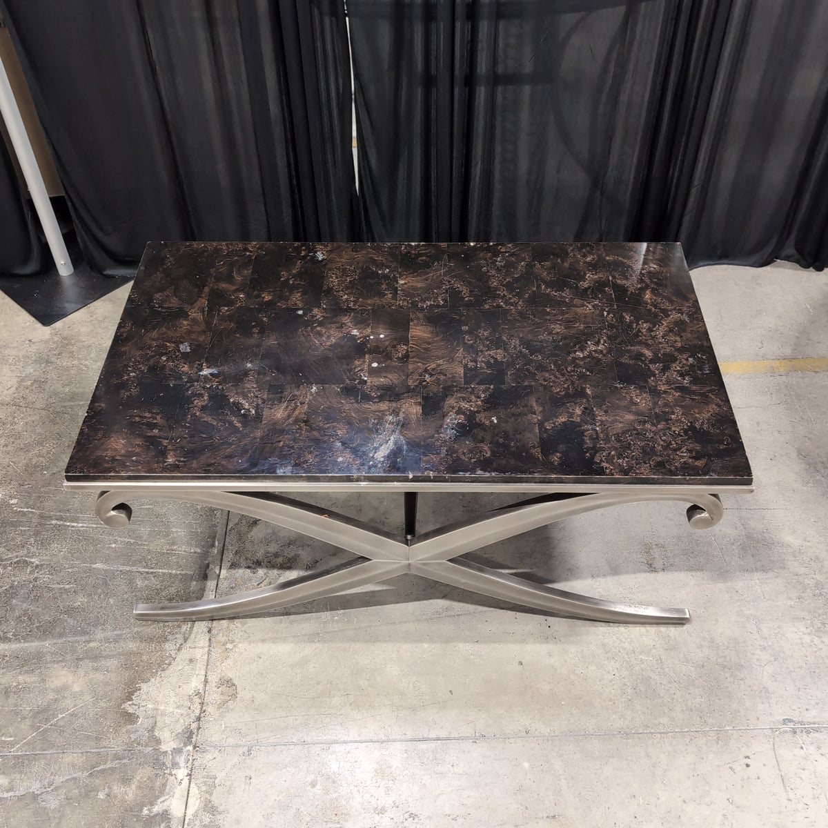 Rectangular Dark Brown Coffee Table with Faux Marble Top