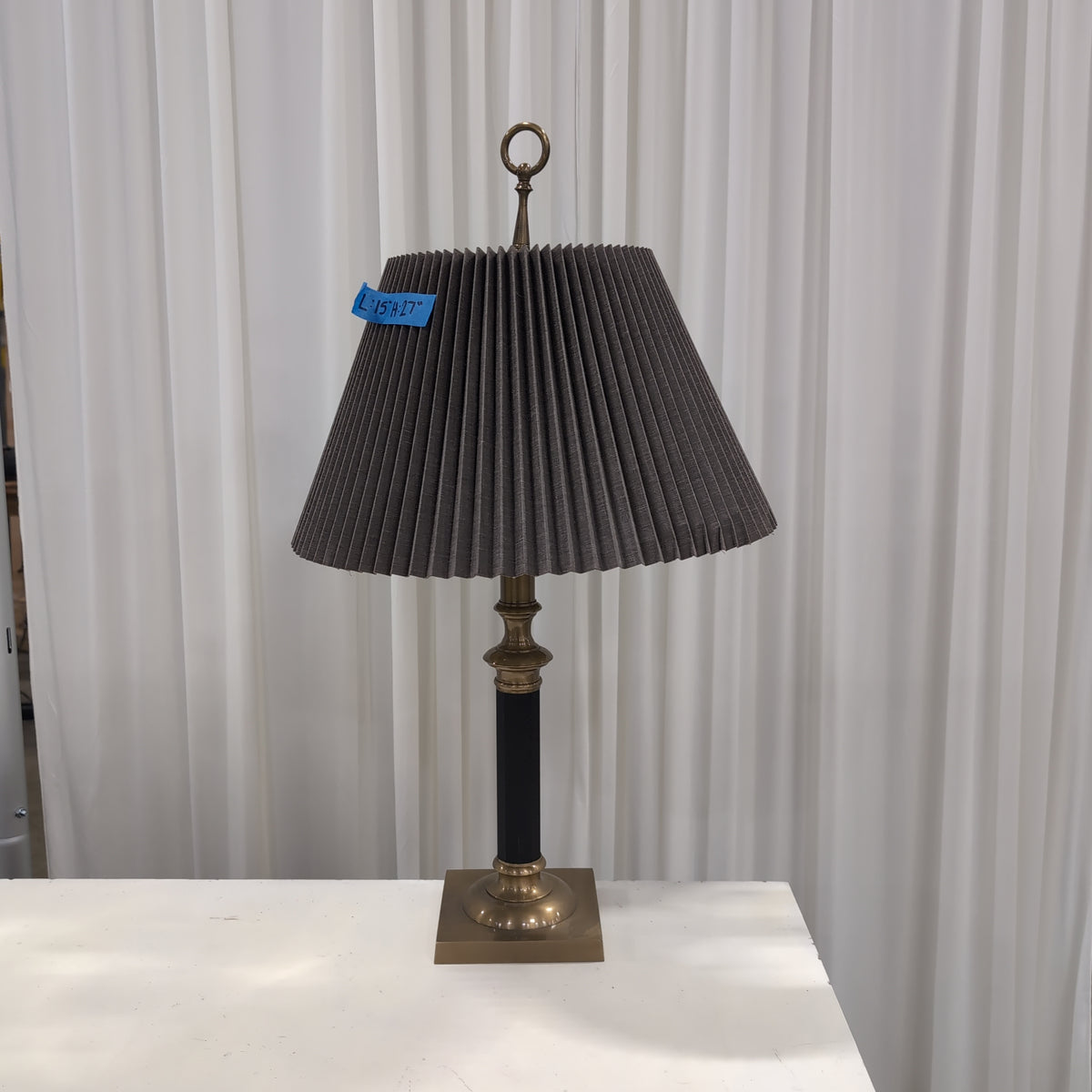 Brass and Black Accent Table Lamp with Pleated Shade