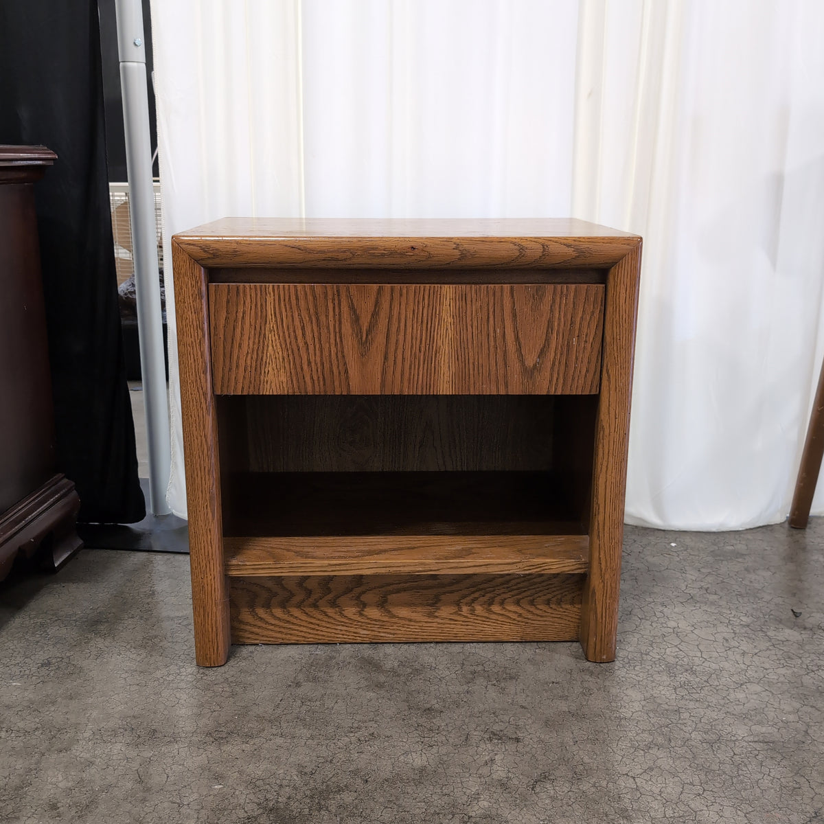 Brown Wood One-Drawer Nightstand with Open Shelf