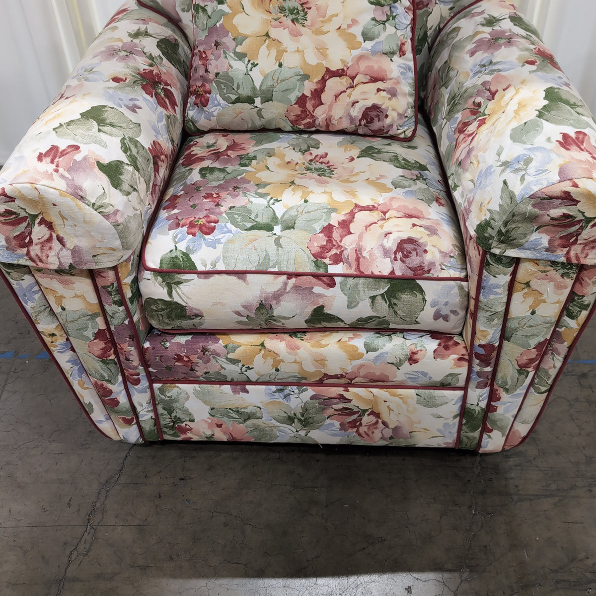Chintz Floral Rolled Arm Armchair and Ottoman Set