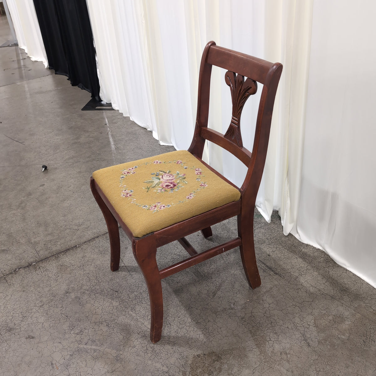 Traditional Carved Wood Dining Chair with Needlepoint Seat