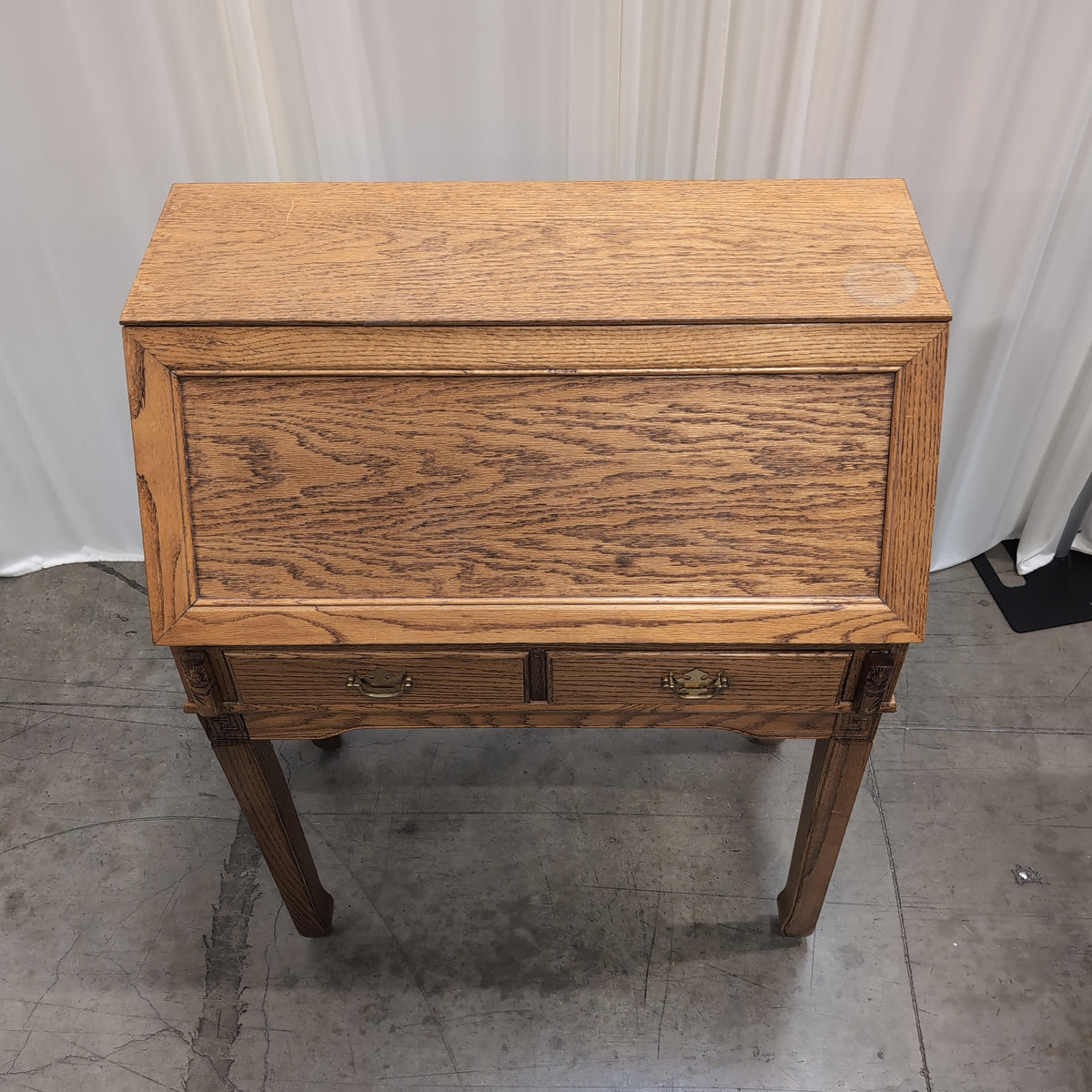 Traditional Oak Drop-Front Desk with Brass Hardware
