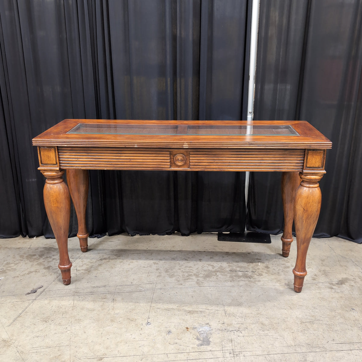 Brown Wood Console Table with Reeded Details