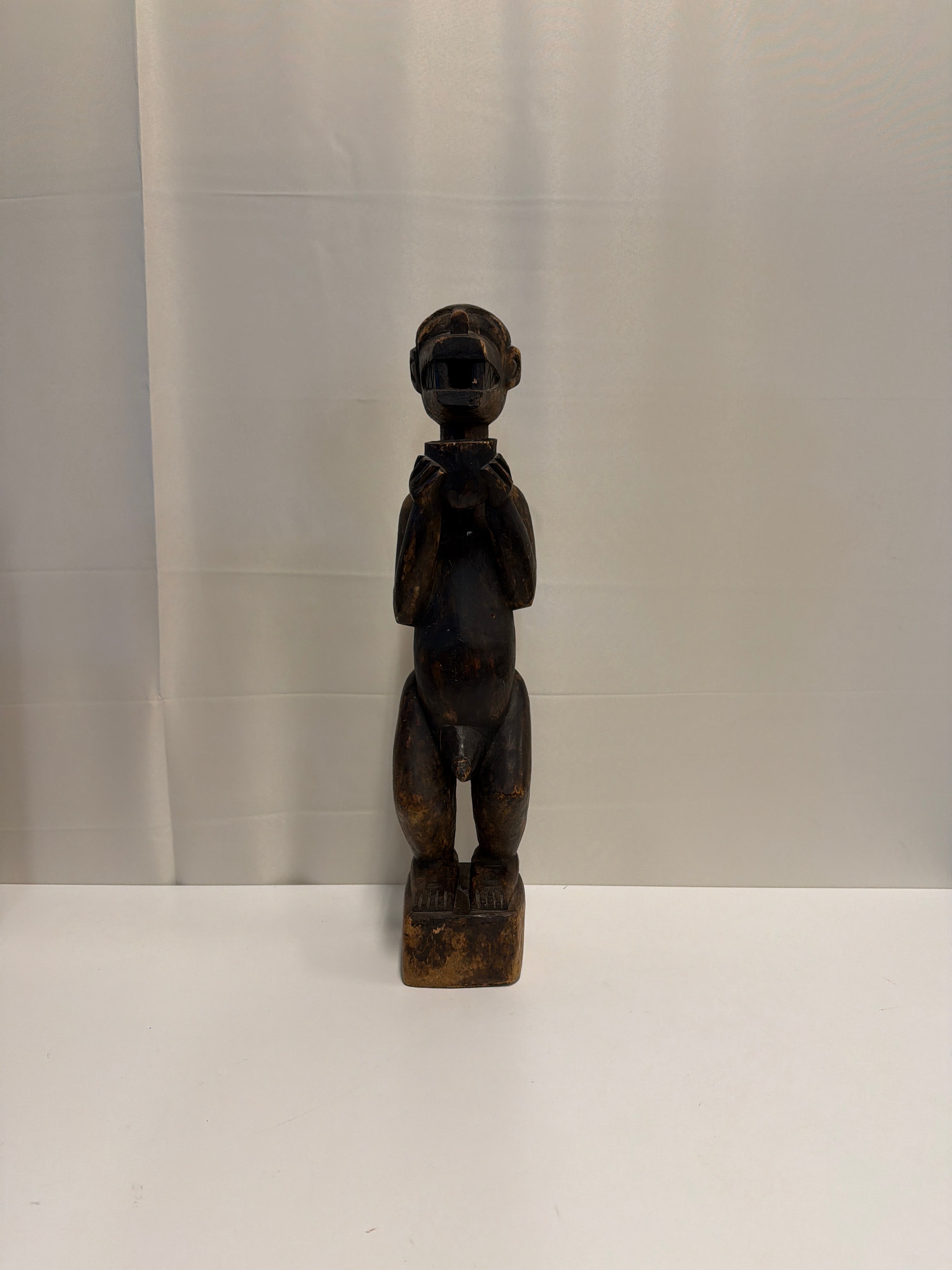 Antique African Hand-Carved African Fang Statue with Bowl