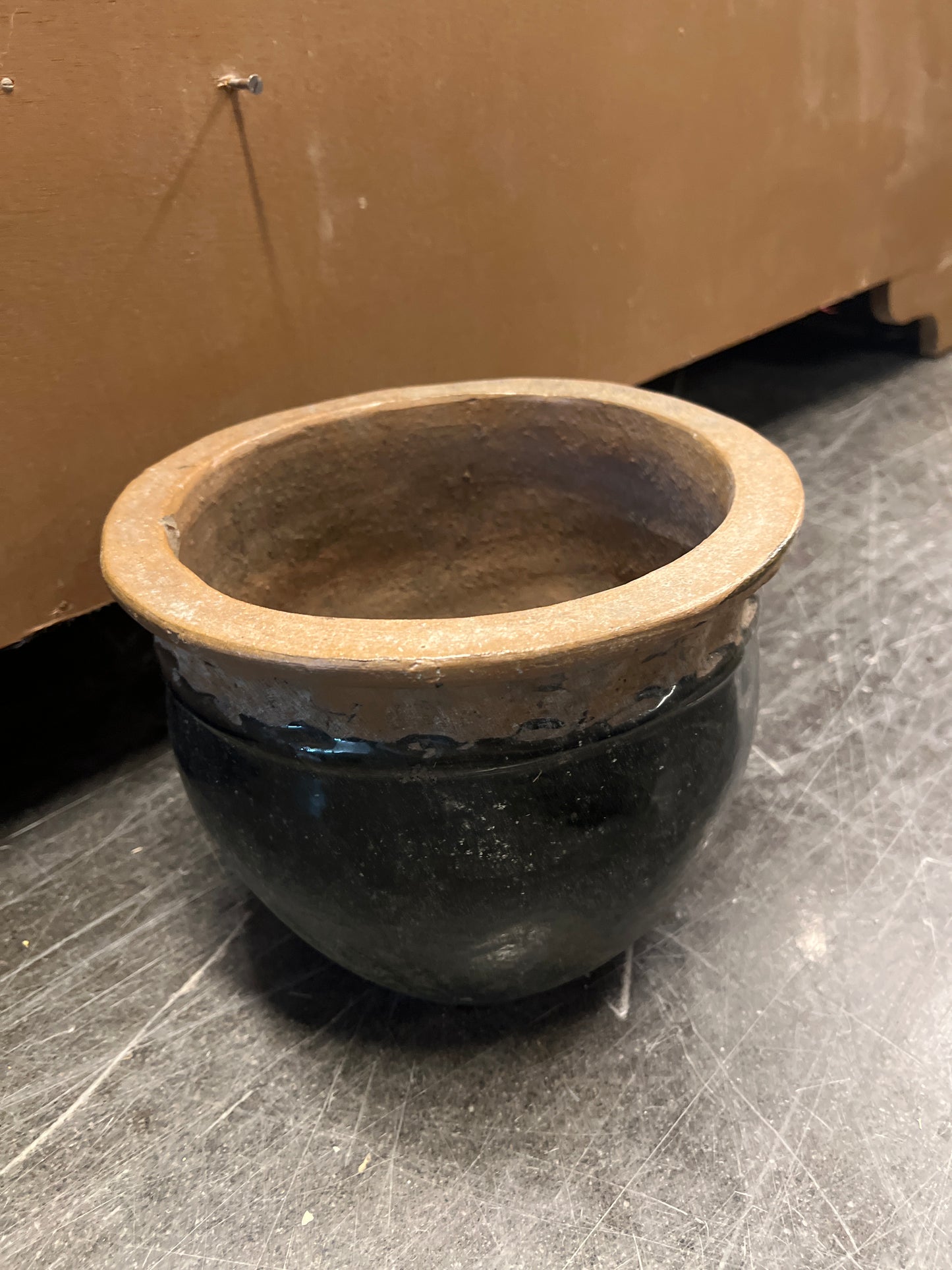 Small Black Ceramic Pot with Terracotta Trim