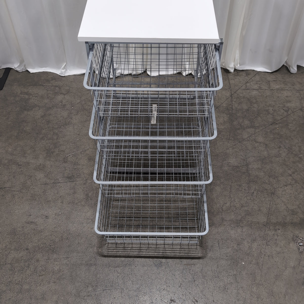 White Top Grey Metal Storage Unit with Wire Mesh Drawers
