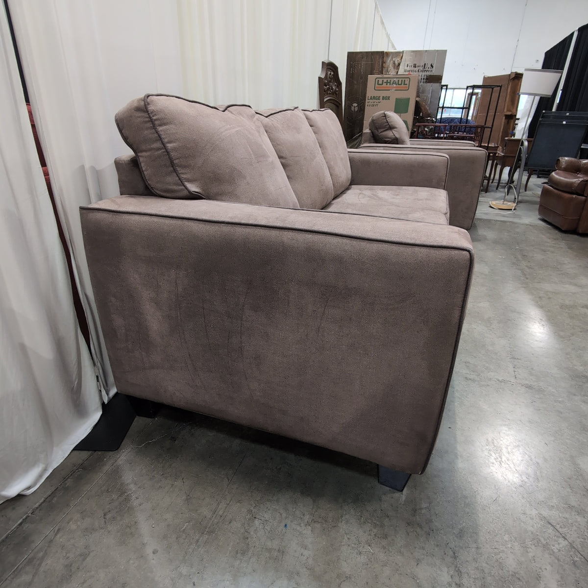 Muted Mauve Fabric Couch with Track Arms