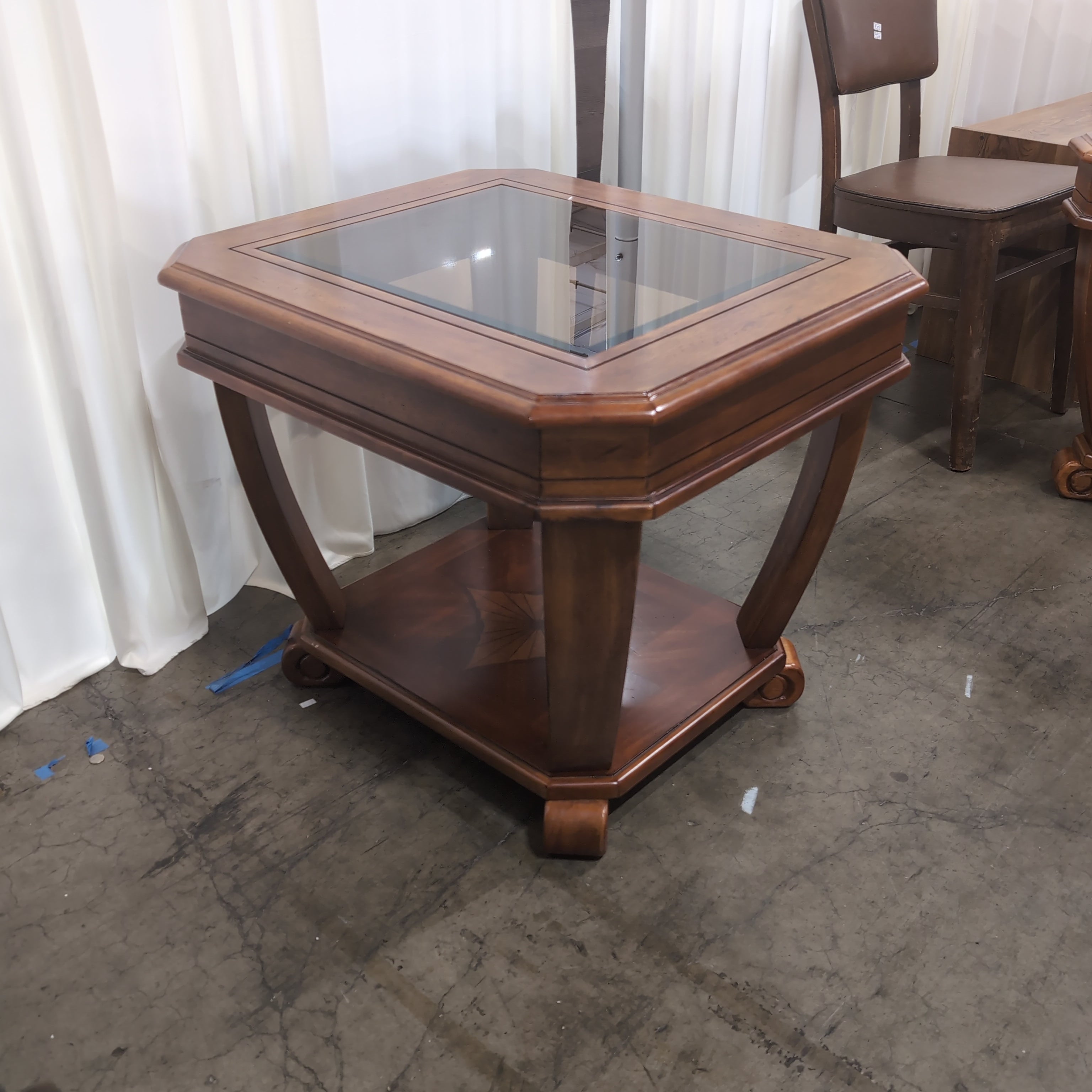 Traditional Octagonal Wood End Table with Glass Top