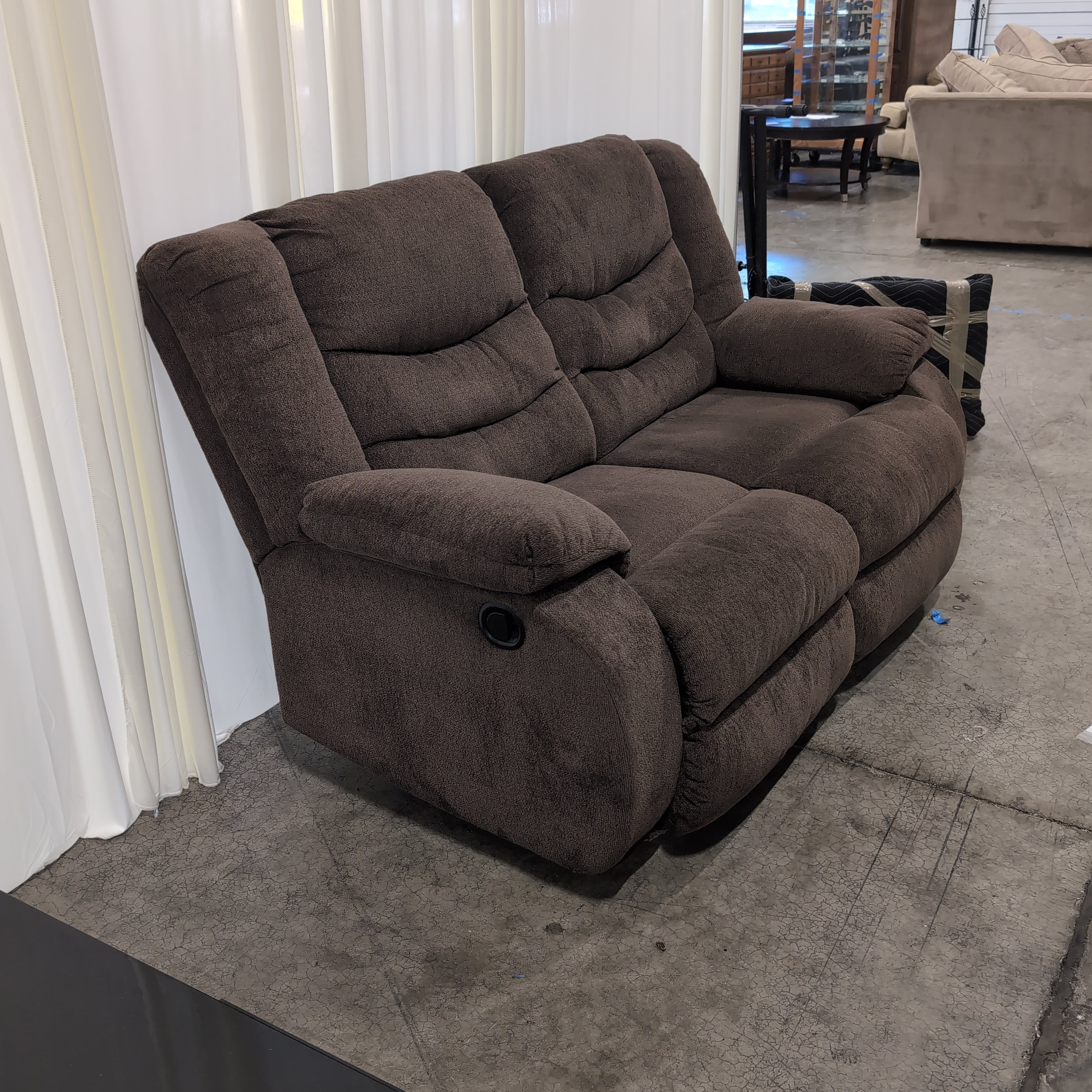 Brown Upholstered Reclining Loveseat with Padded Arms