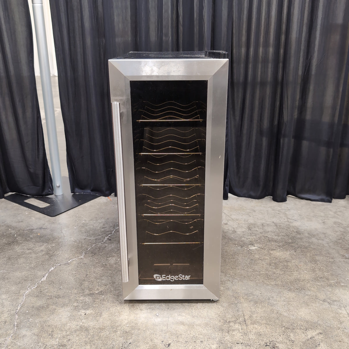 Compact Black and Stainless Steel Wine Cooler with Glass Door