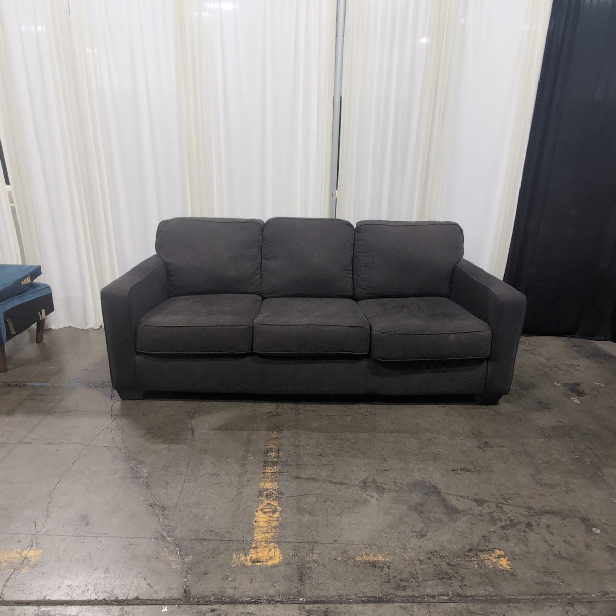 Textured Grey Fabric Couch with Track Arms