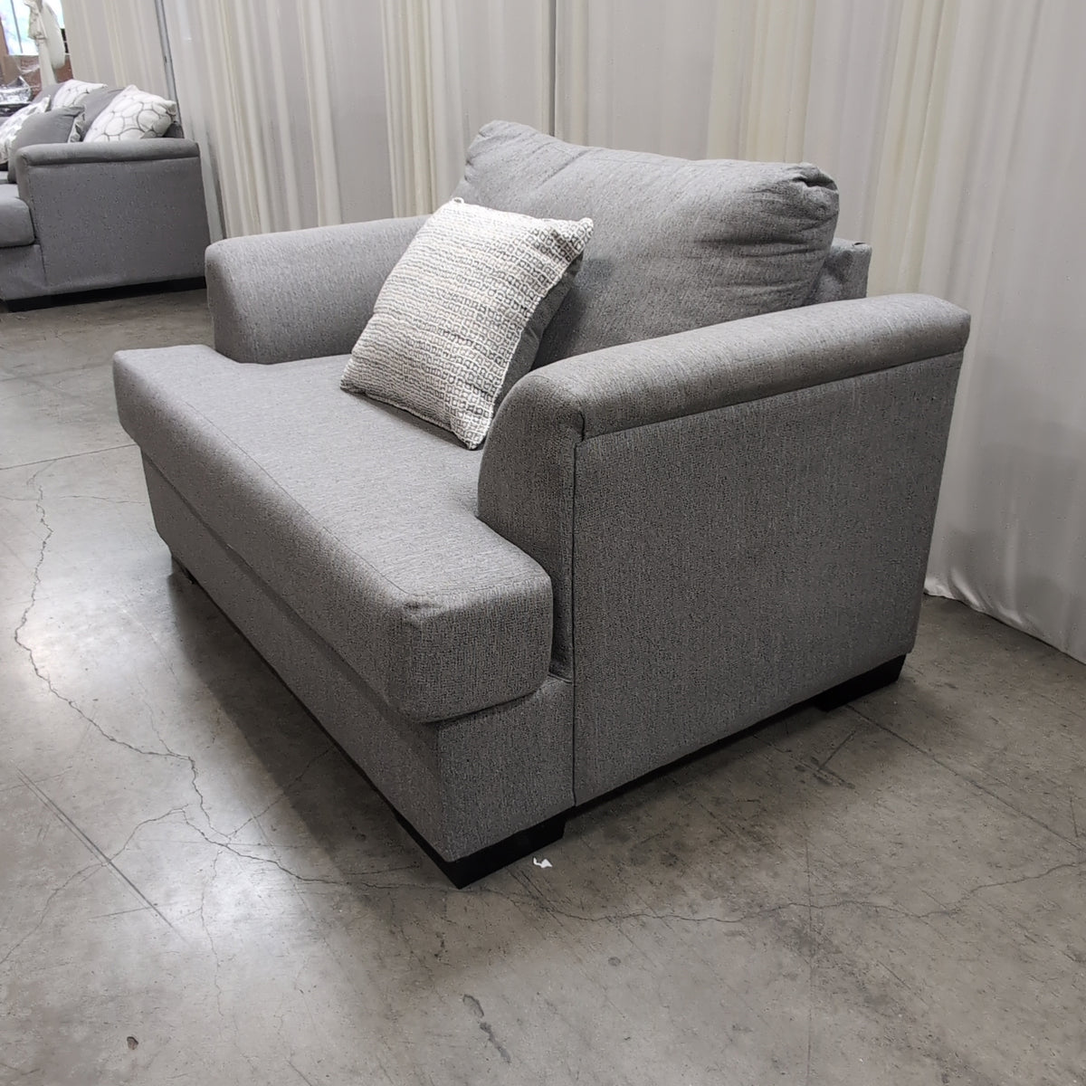 Modern Light Grey Fabric Loveseat with Track Arms