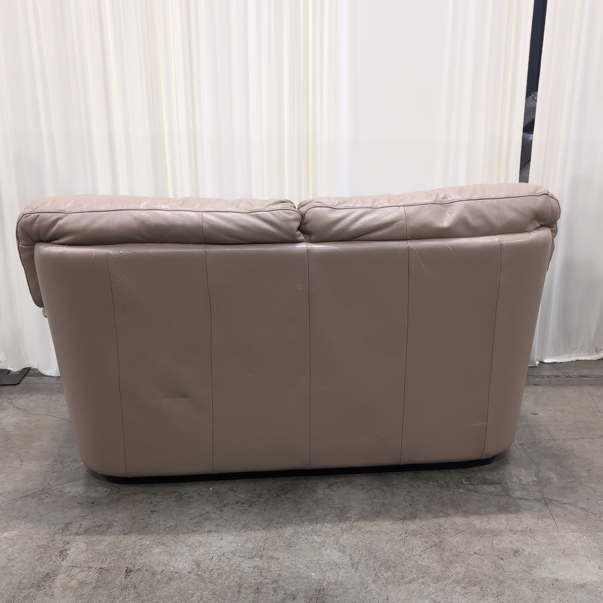 Plush Tan Leather Rolled Arm Loveseat