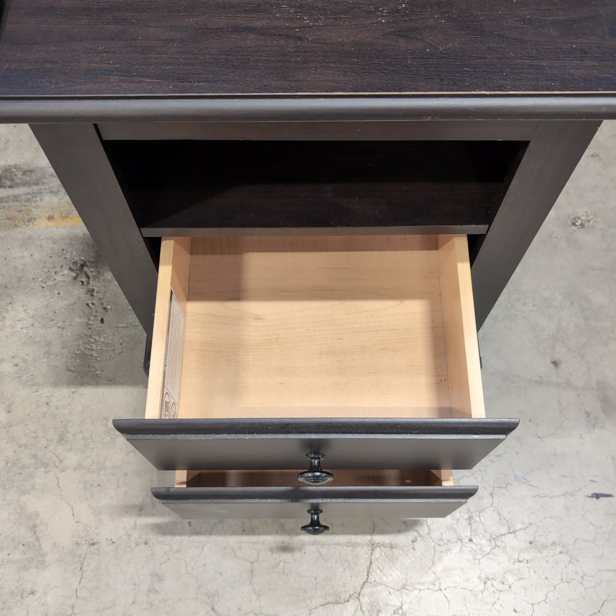 Dark Wood Two-Drawer Nightstand with Open Shelf