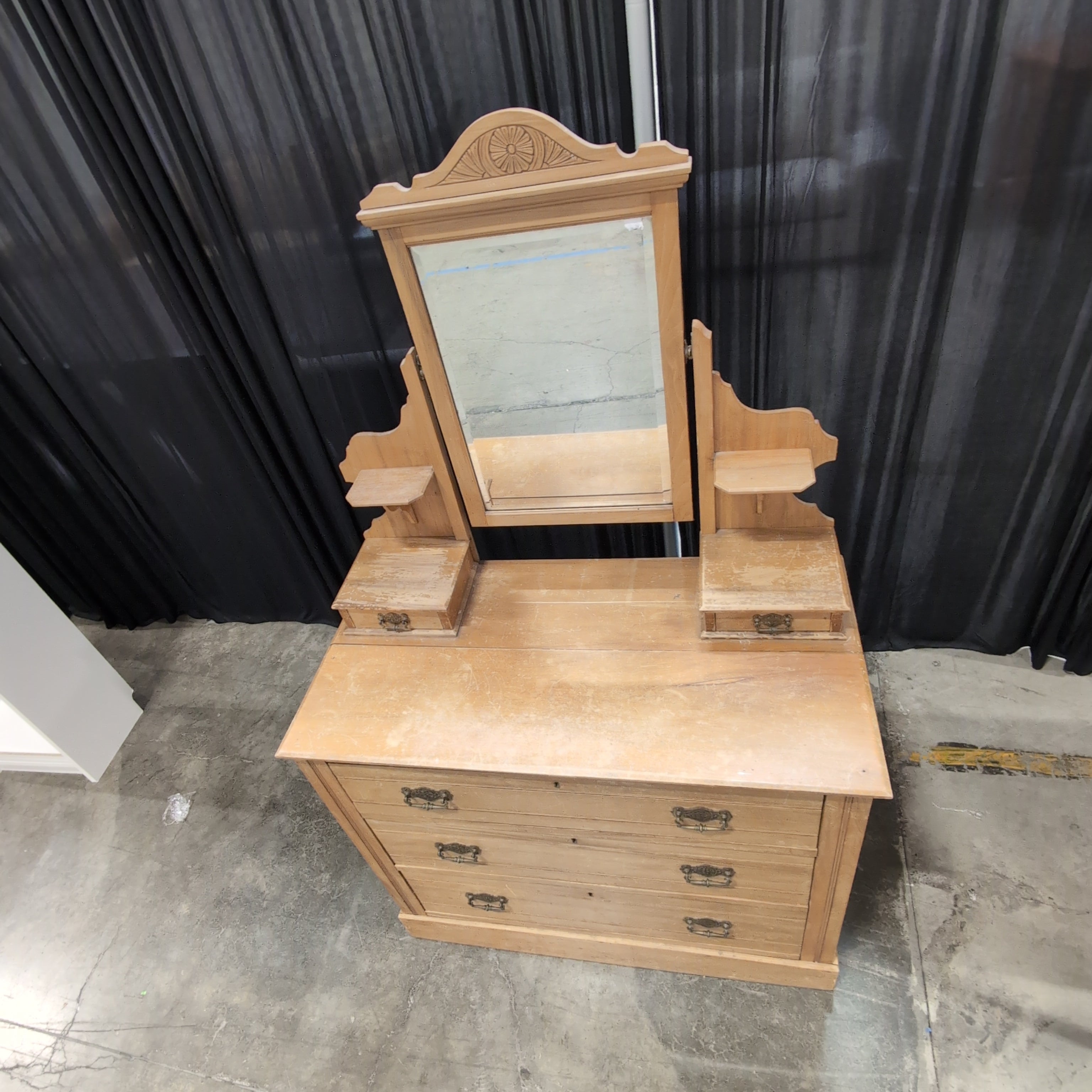 Vintage Light Wood Dresser with Mirror