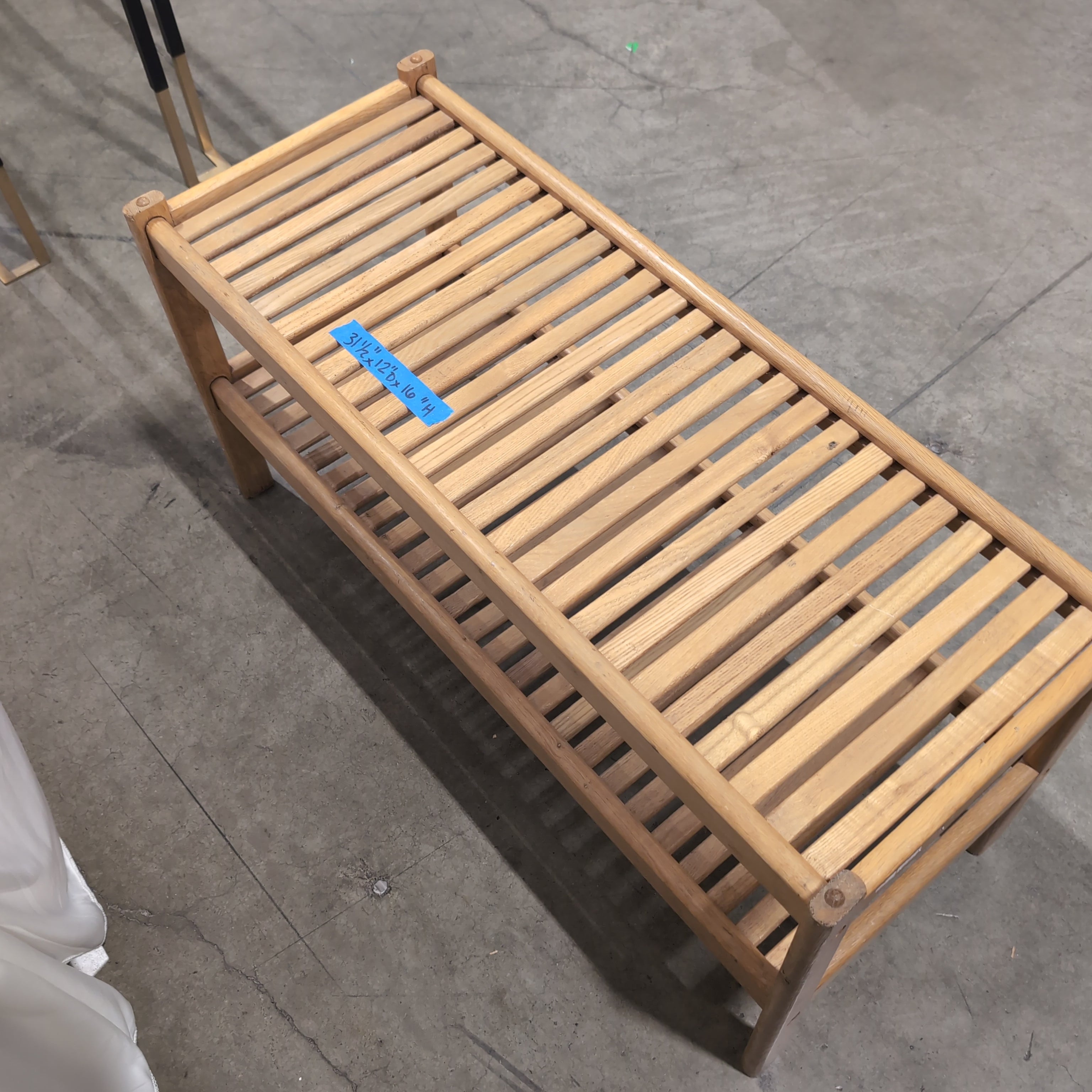 Natural Wood Two-Tier Slatted Storage Shelf