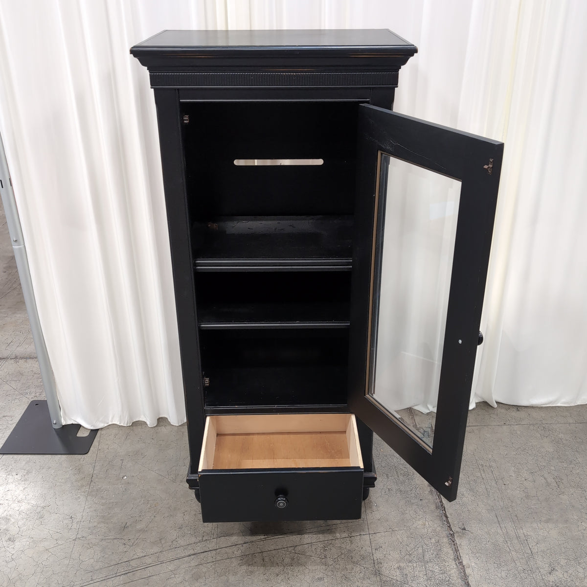 Black Wood Display China Cabinet with Glass Door