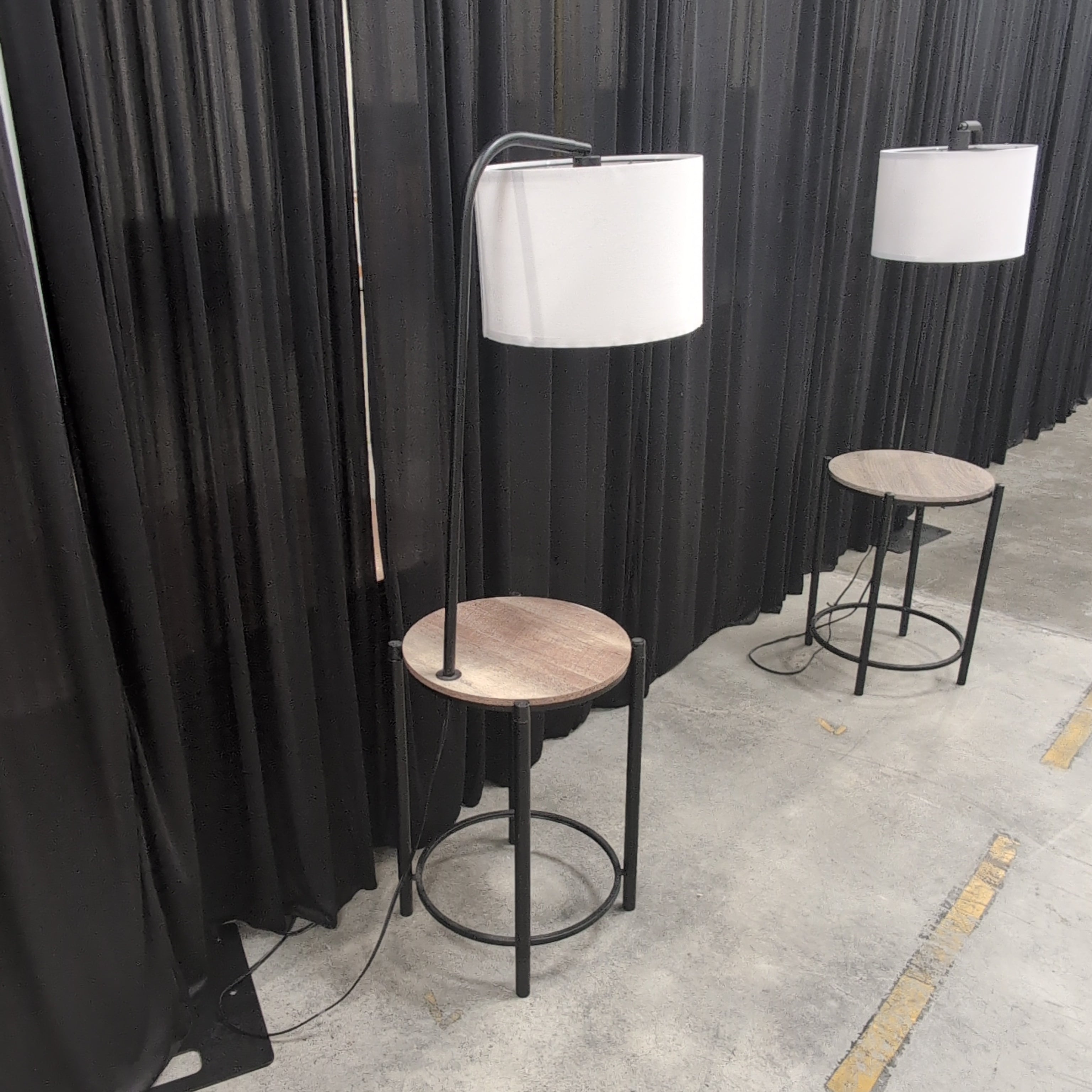 Industrial Style Black Metal Floor Lamp with Wood Table