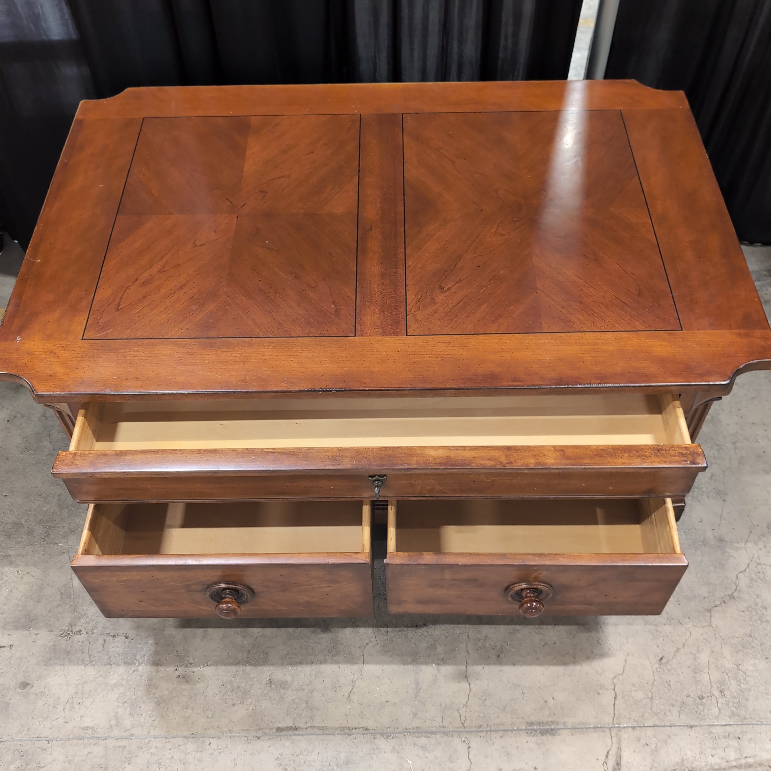 Traditional Brown Wood Coffee Table with Three Drawers