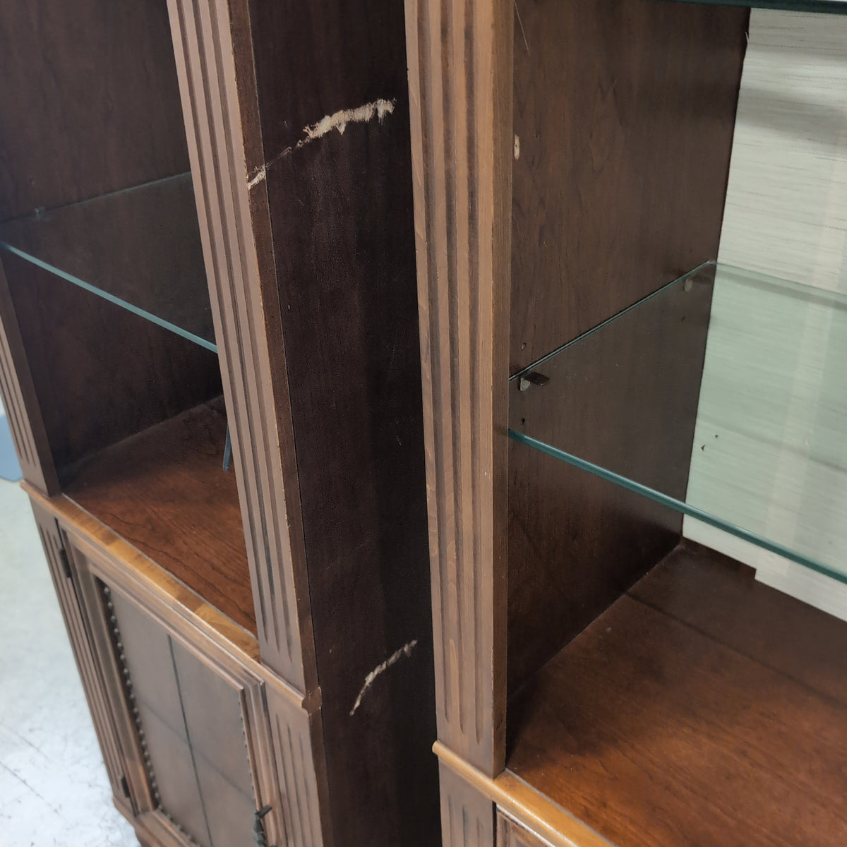 Dark Wood Traditional China Cabinet with Glass Shelves