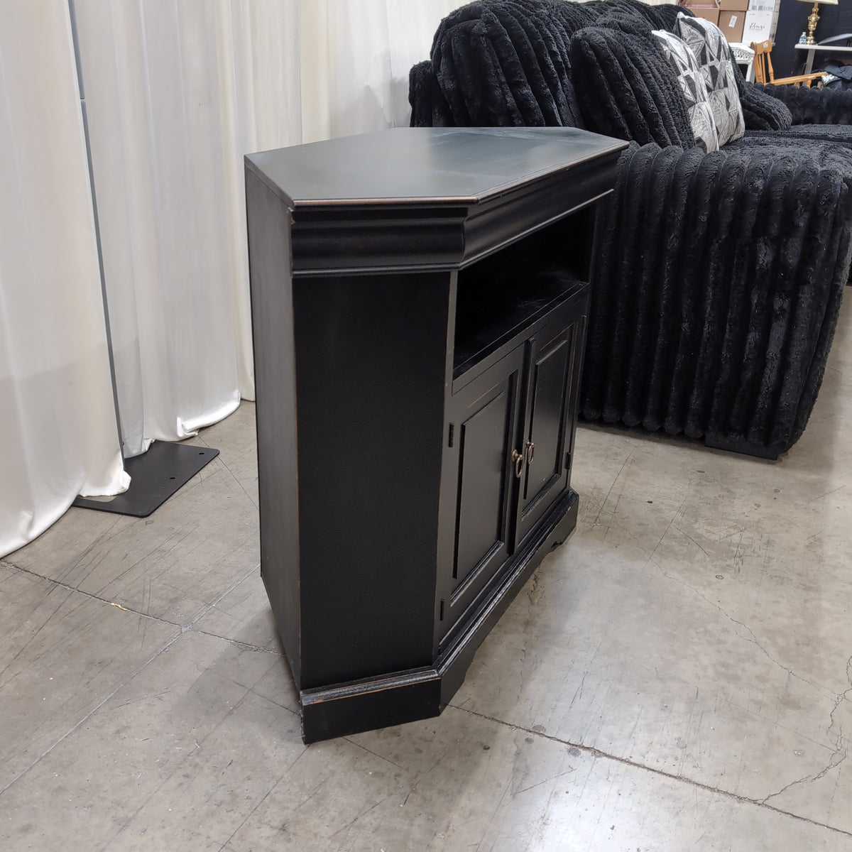 Black Corner TV Stand with Cabinet Doors