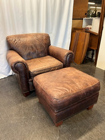Leather Arm Chair and Ottoman