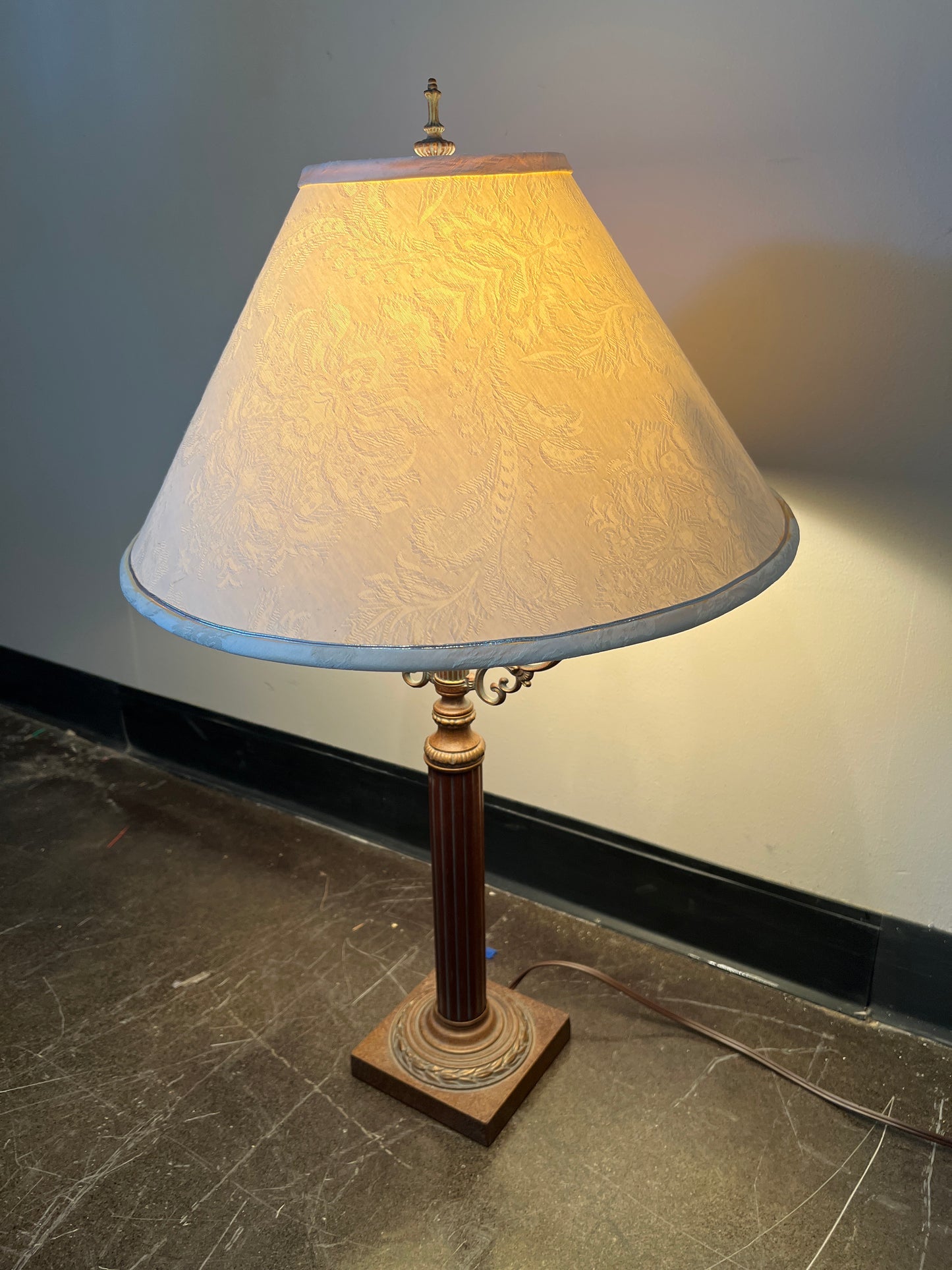 Vintage Bronze Column Table Lamp with Embossed Shade