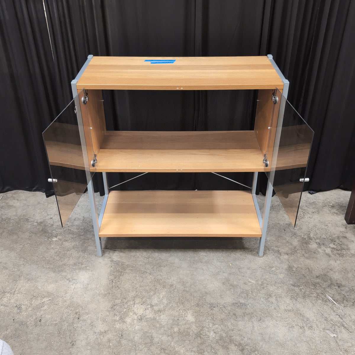Light Wood and Silver Metal Cabinet with Glass Doors
