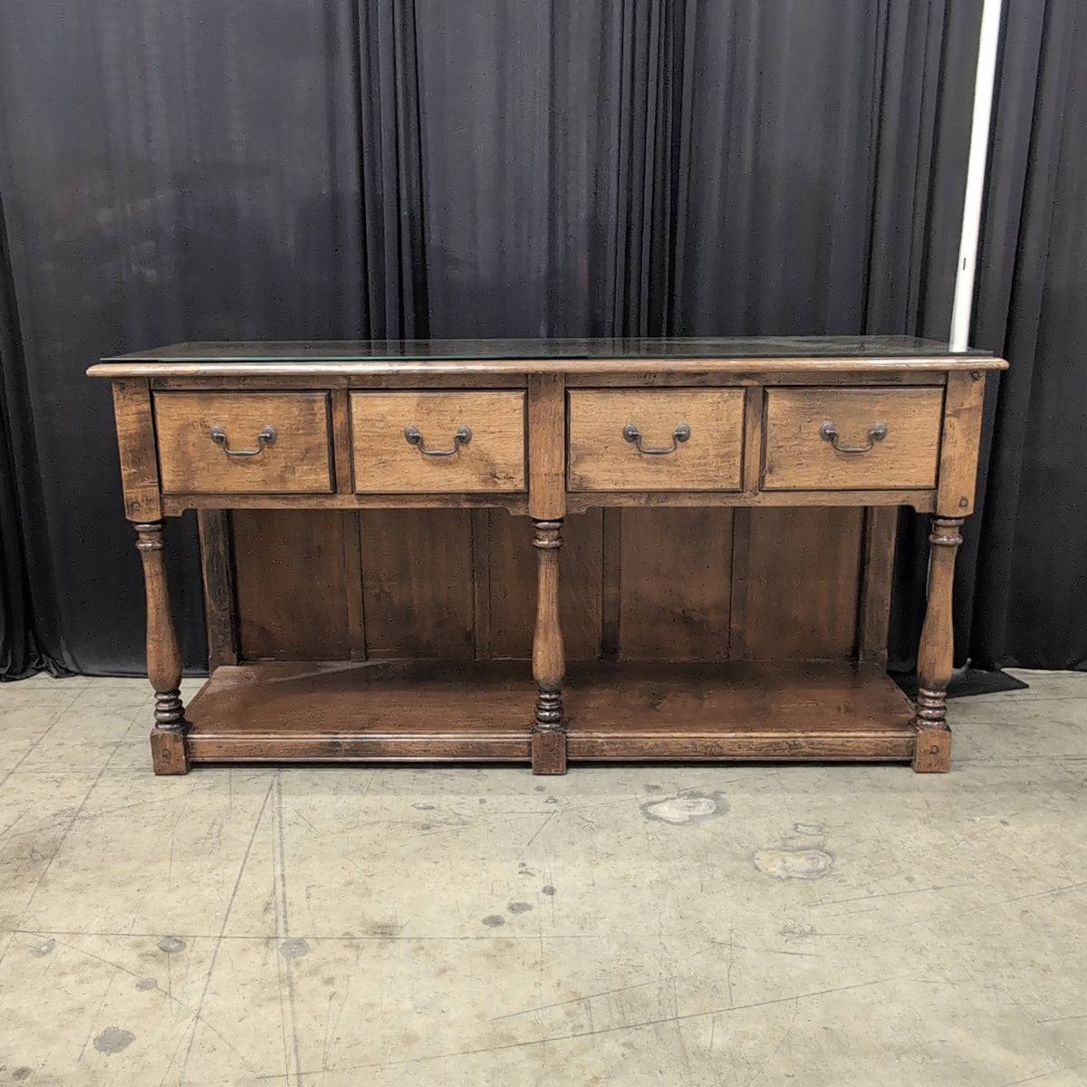Brown Wood Console Table with Glass Top