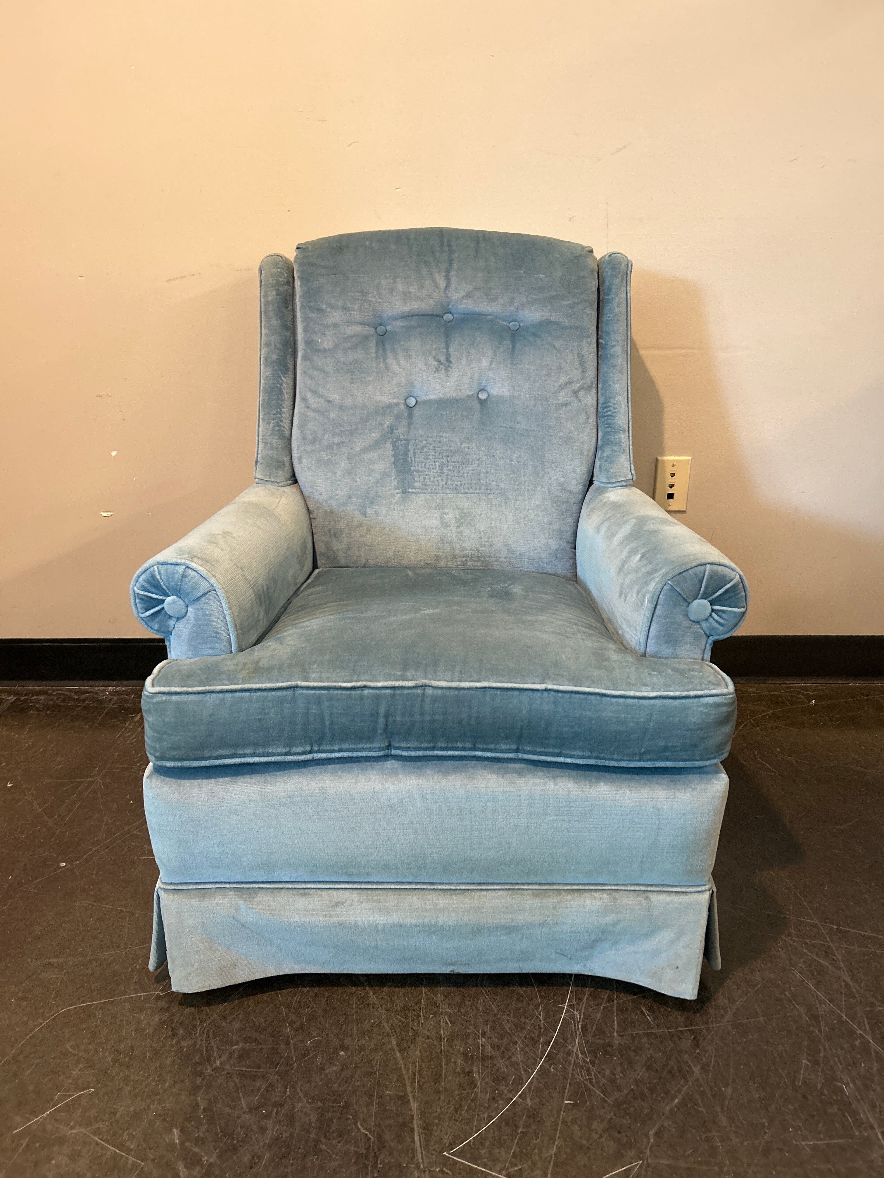 Vintage Blue Velvet Wingback Chair