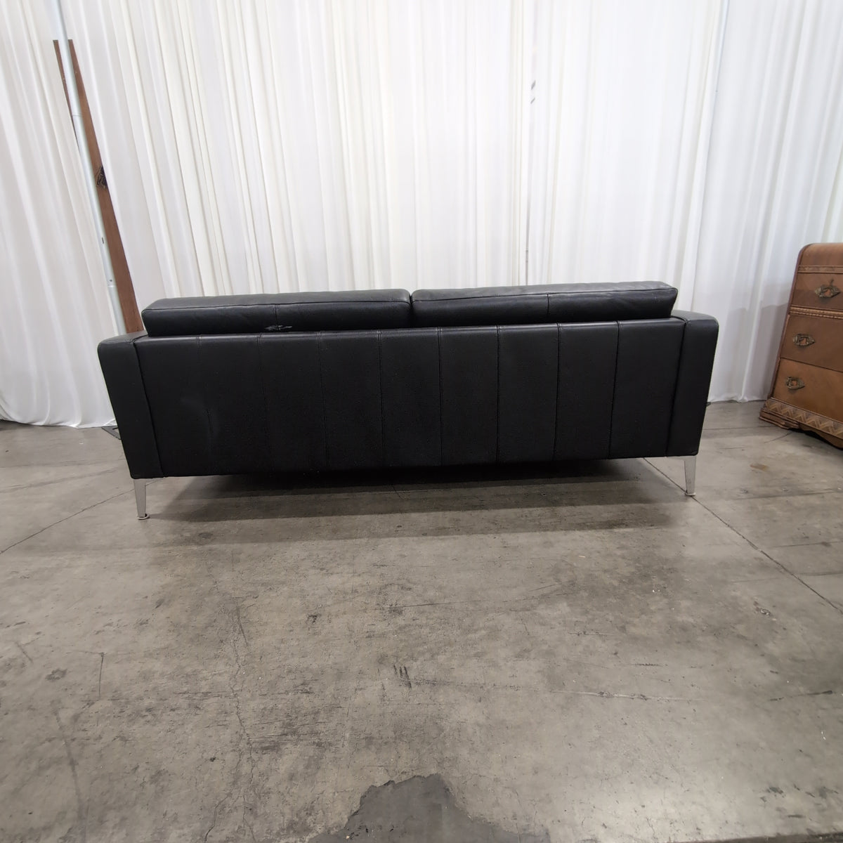 IKEA Tufted Black Leather Couch with Metal Legs