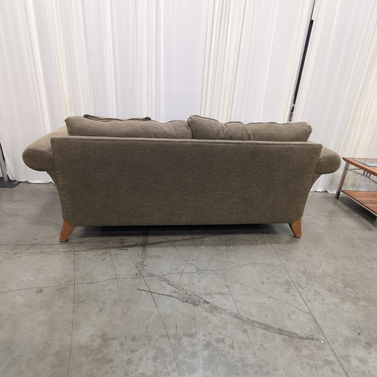 Taupe Textured Fabric Rolled Arm Couch