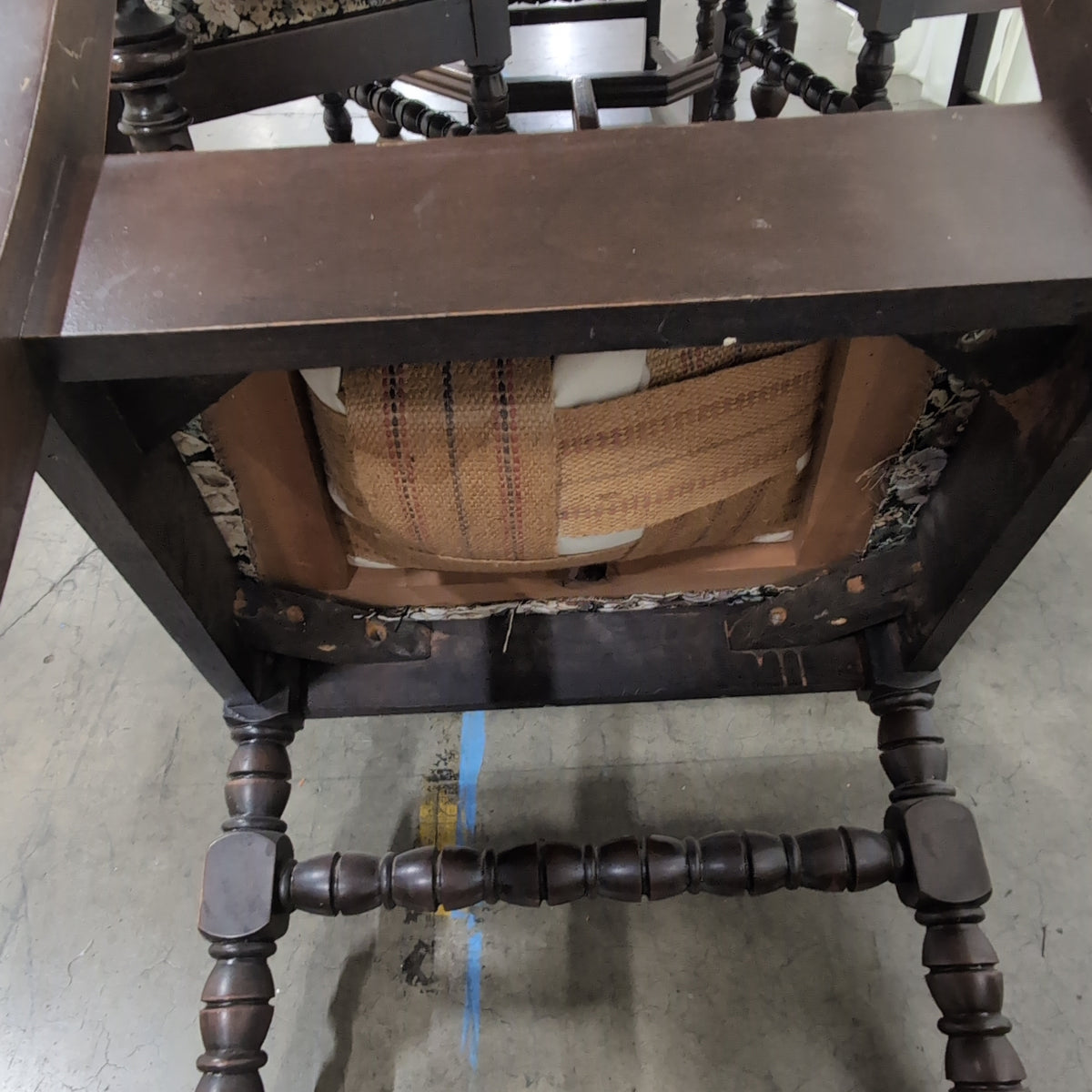 Traditional Dark Wood Dining Table with Upholstered Chairs