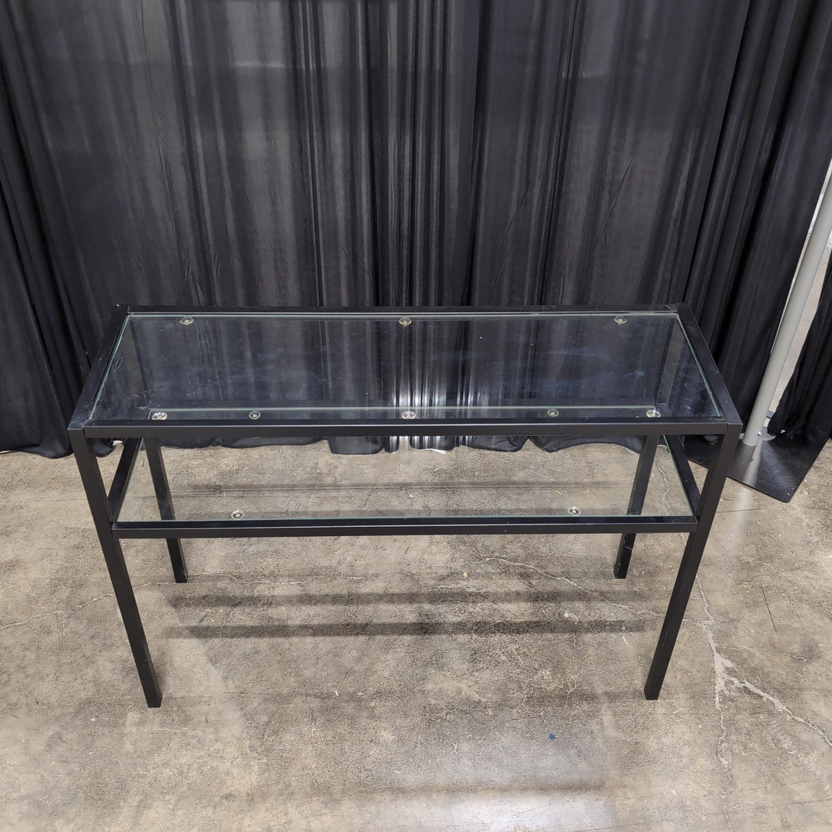 Black Metal Two-Tier Console Table with Glass Shelves