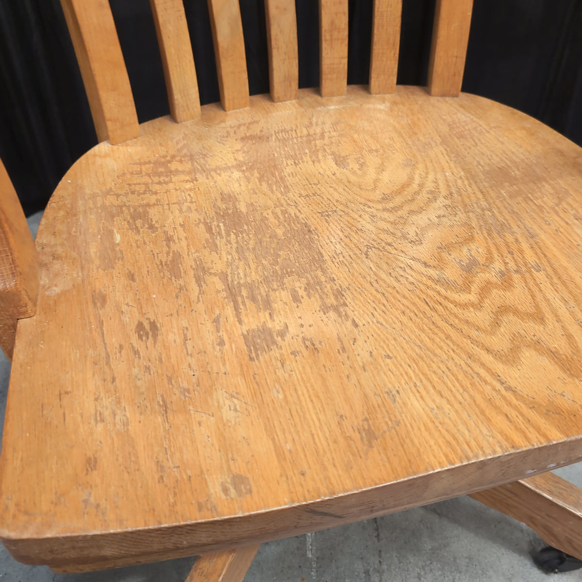 Golden Oak Slat Back Swivel Chair