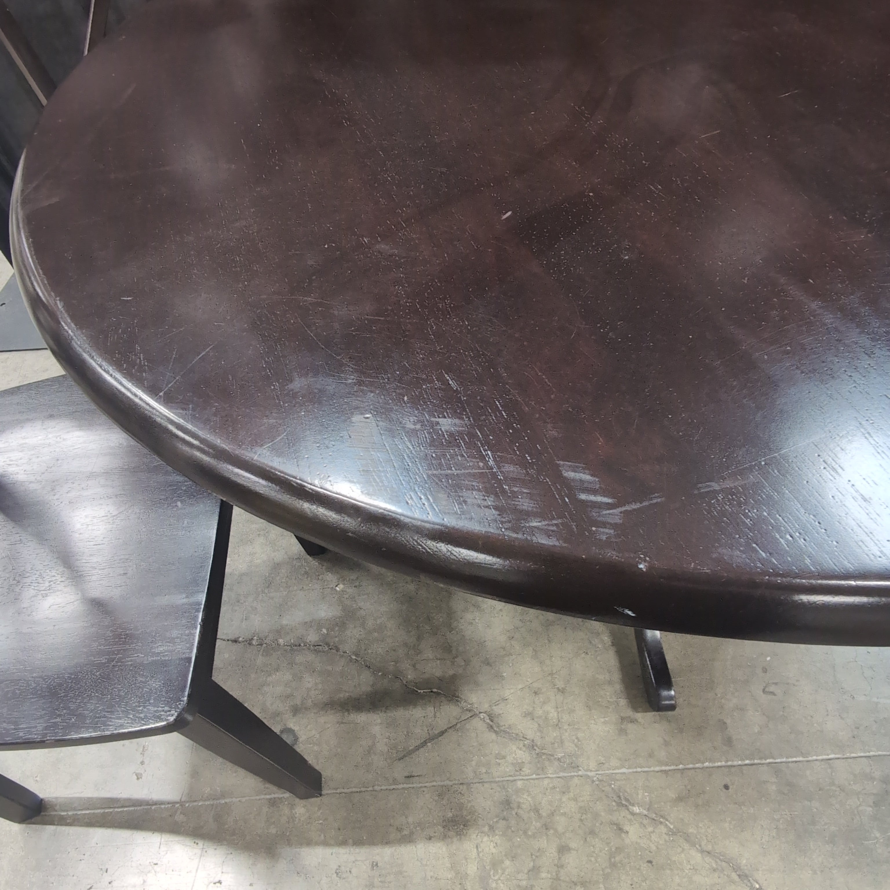Dark Brown Wood Round Dining Table with X-Back Chairs