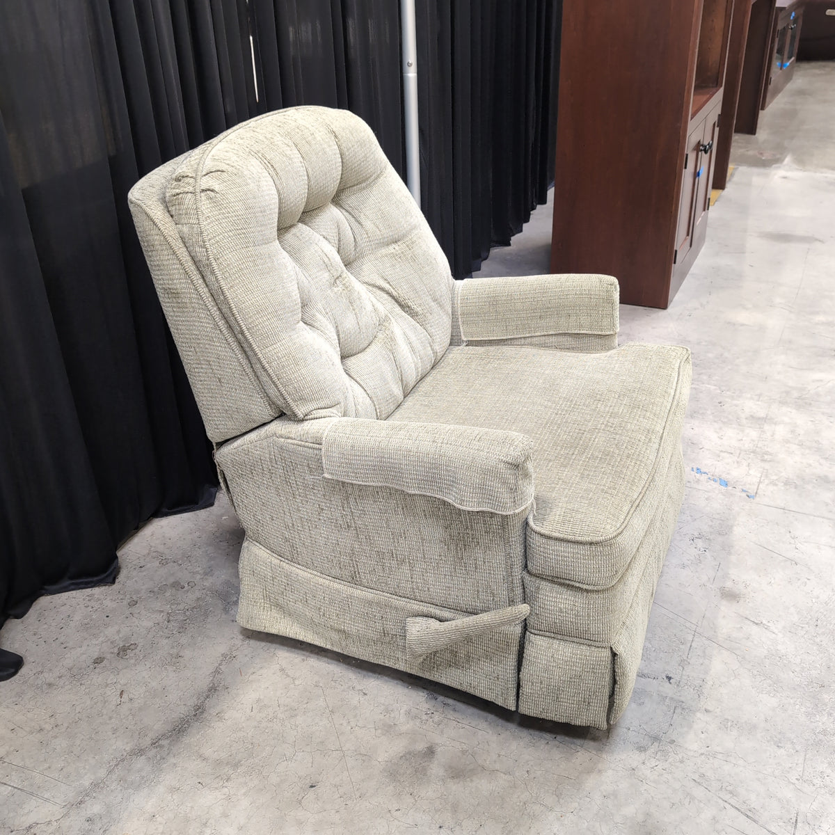 Sage Green Ribbed Fabric Armchair with Tufted Back