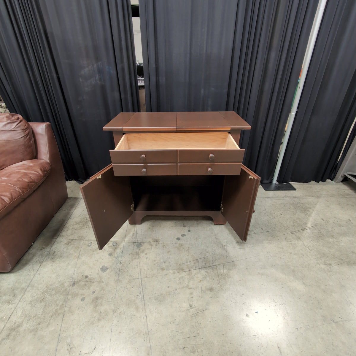Stanley Furniture-Dark Brown Wood Kitchen Cart with Drop Leaf Top