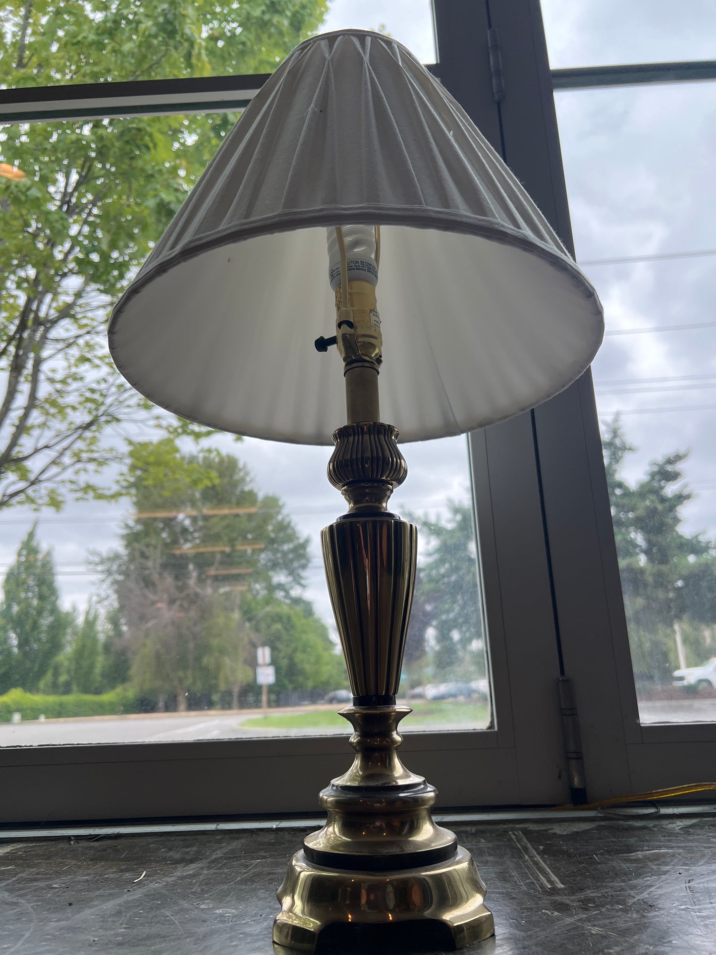 Brass Table Lamp with Pleated Shade