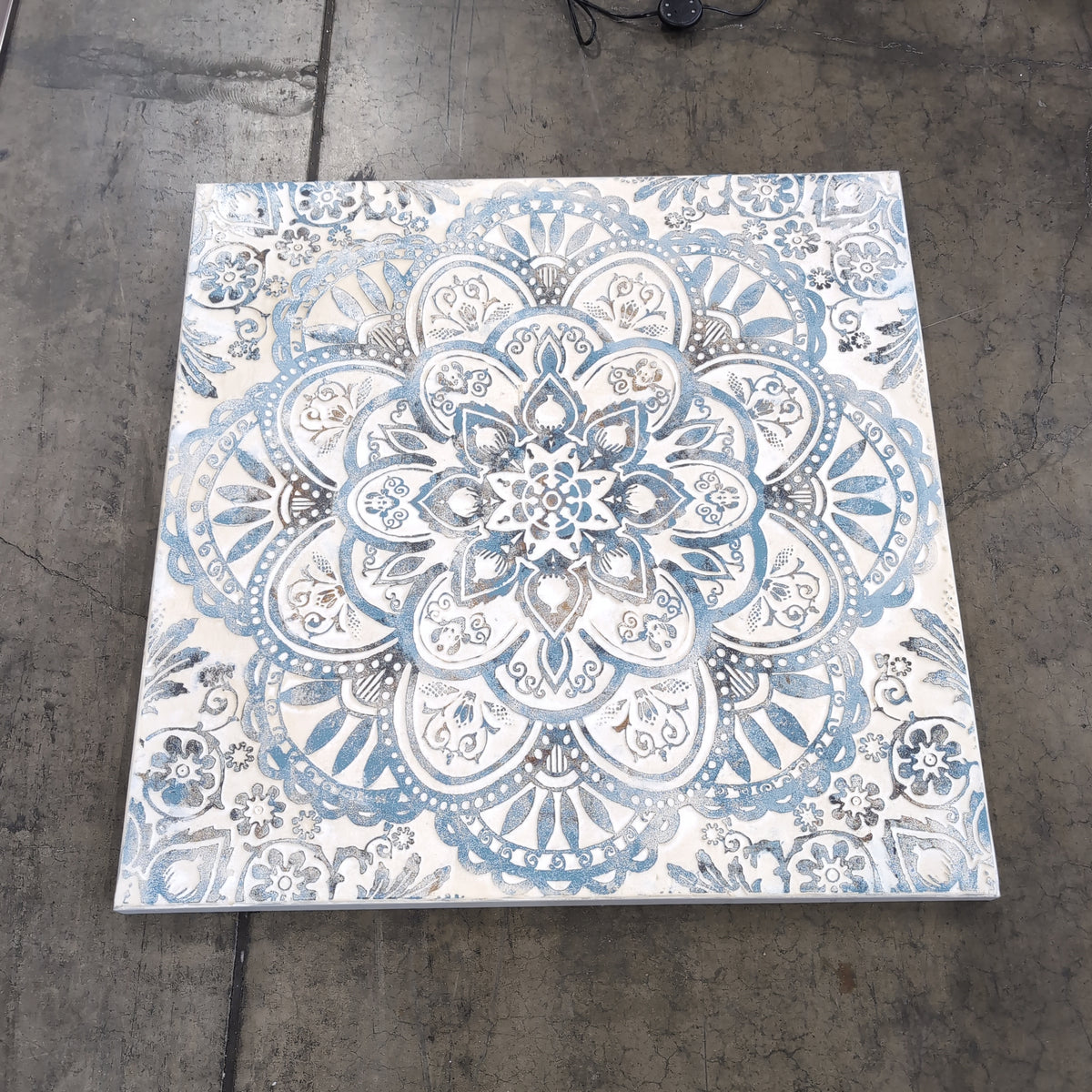 Textured White and Blue Mandala Wall Art