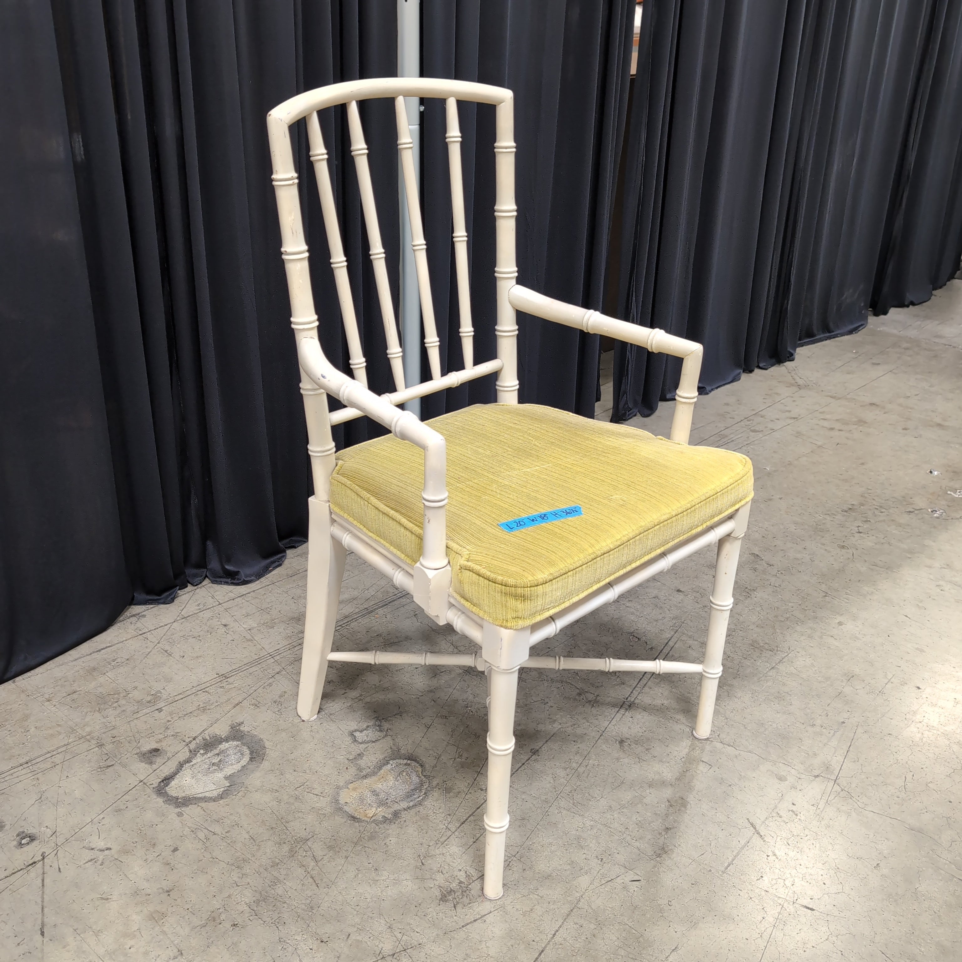 White Faux Bamboo Dining Chair with Chartreuse Cushion