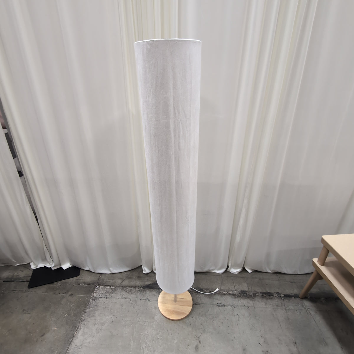 Tall Off-White Fabric Column Floor Lamp