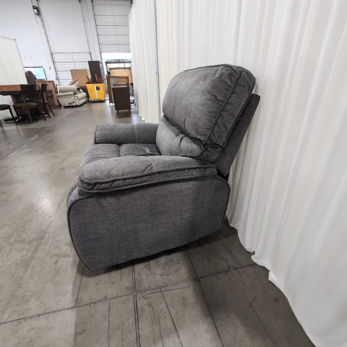 Gray Fabric Overstuffed Recliner with Padded Arms