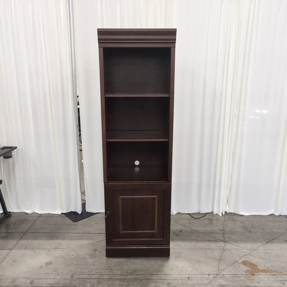 Brown Wood Bookcase with Crown Molding