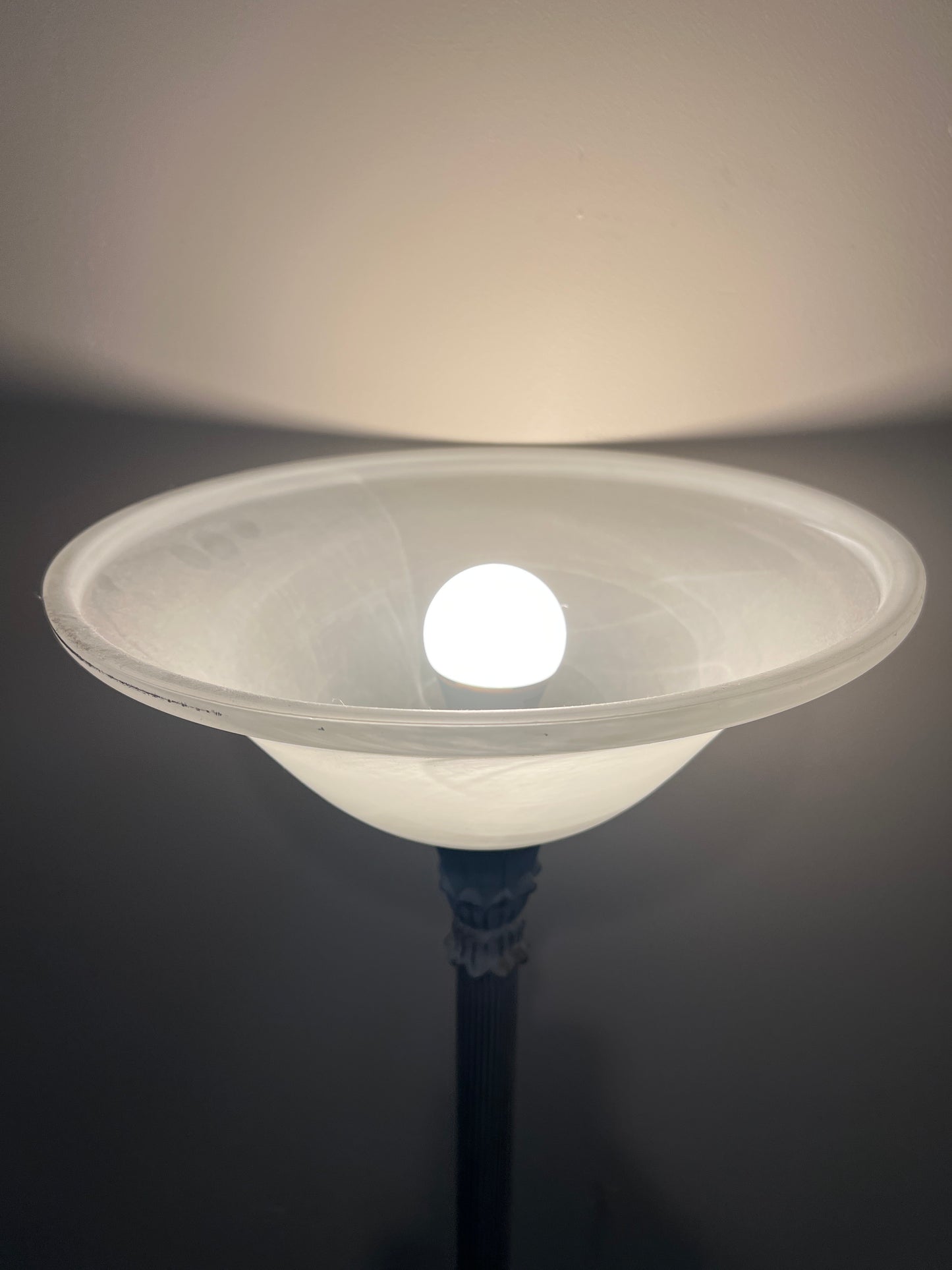 Modern Silver-Tone Torchiere Floor Lamp with Frosted Shade