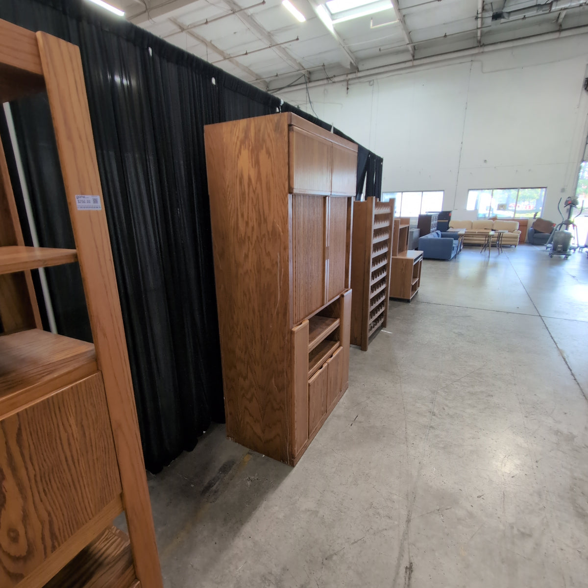 Oak Finish Tall Storage TV Stand with Slatted Doors